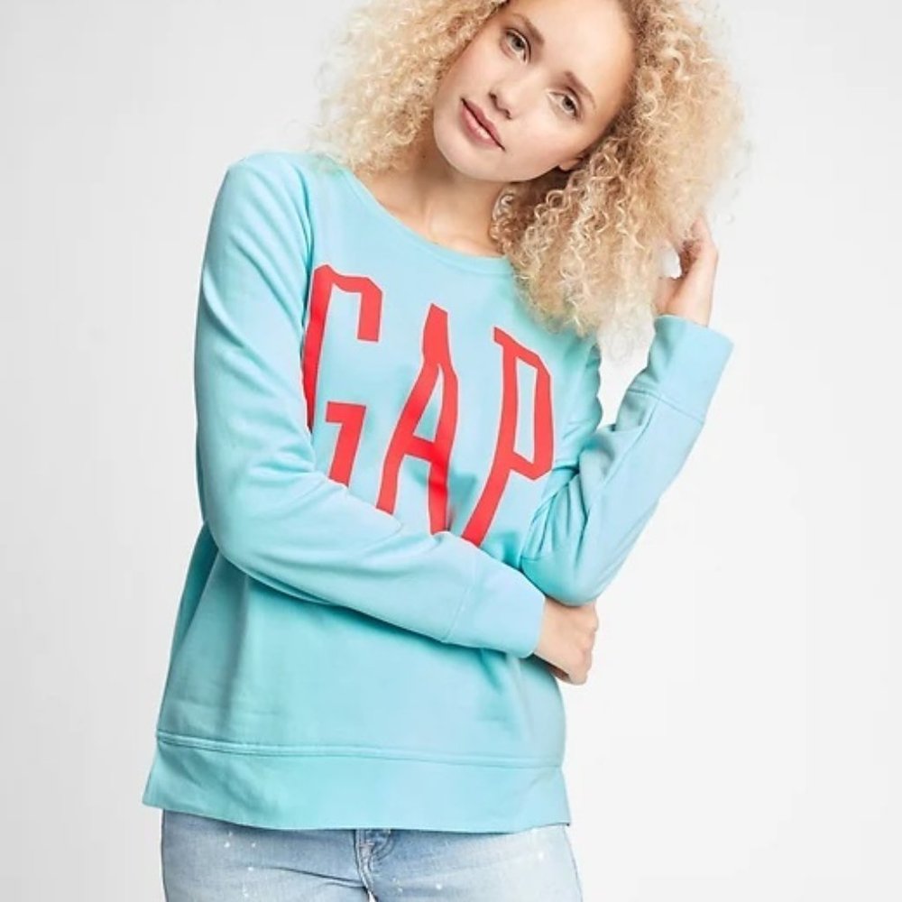 Gap Women Logo Crewneck Sweatshirt Atlantis Blue Size L